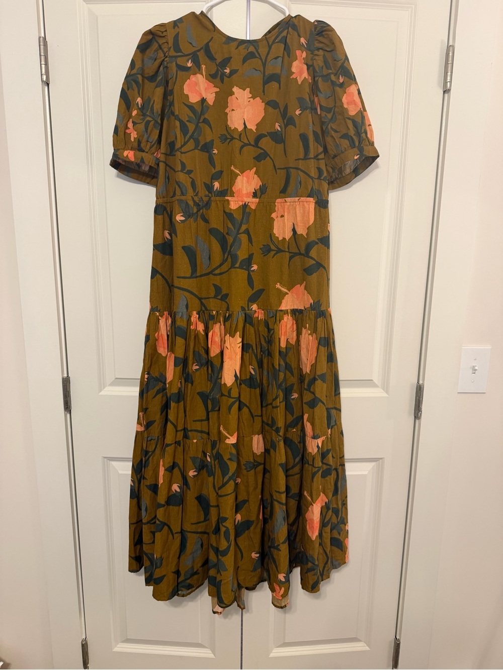 NWT Anthologie Plus Size Maxi Dress in Olive with Coral Blooms